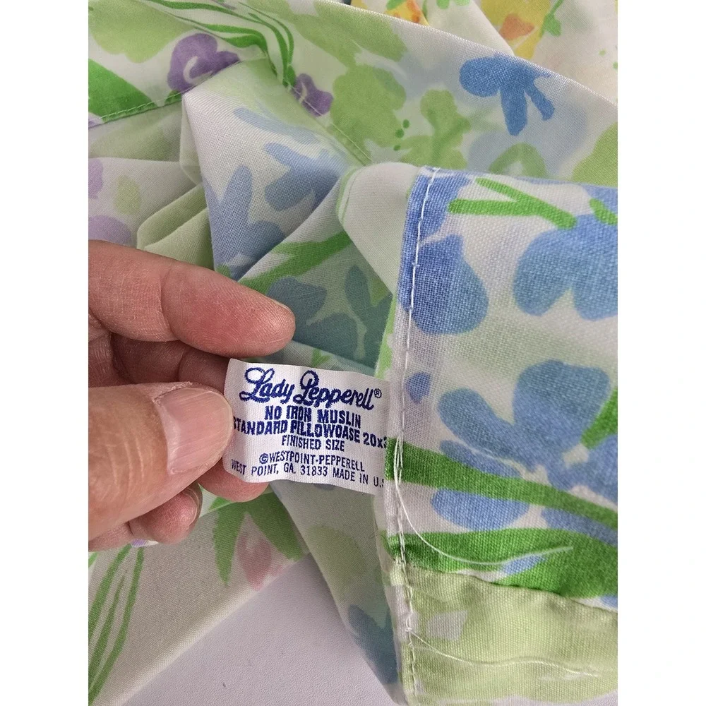 Lady Pepperell Pillowcases Standard Green Yellow Floral Vintage No Iron Made USA